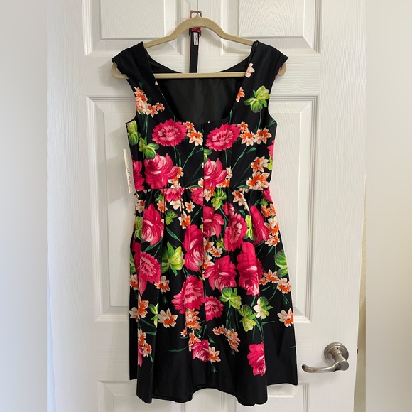 ELIZA J Dress Fit and Flare Black Pink Floral Size 2 - Picture 4 of 7